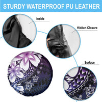 Polynesia Romantic Valentine Spare Tire Cover Sea Turtle Couple With Purple Gradient Plumeria