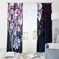 Polynesia Romantic Valentine Window Curtain Sea Turtle Couple With Purple Gradient Plumeria