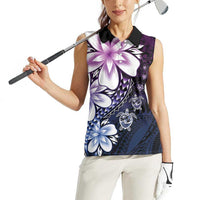 Polynesia Romantic Valentine Women Sleeveless Polo Shirt Sea Turtle Couple With Purple Gradient Plumeria LT05 - Polynesian Pride