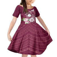 Personalised Cook Island Mangaia Gospel Day Family Matching Long Sleeve Bodycon Dress and Hawaiian Shirt Floral Tribal Pattern LT05 Daughter's Dress Maroon - Polynesian Pride