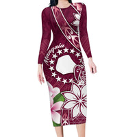 Personalised Cook Island Mangaia Gospel Day Family Matching Long Sleeve Bodycon Dress and Hawaiian Shirt Floral Tribal Pattern LT05 Mom's Dress Maroon - Polynesian Pride