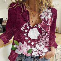 Personalised Cook Island Mangaia Gospel Day Women Casual Shirt Floral Tribal Pattern LT05 Female Maroon - Polynesian Pride