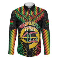 Vanuatu 45th Anniversary Independence Day Family Matching Off The Shoulder Long Sleeve Dress and Hawaiian Shirt Melanesian Warrior With Sand Drawing Pattern LT05 Dad's Shirt - Long Sleeve Black - Polynesian Pride