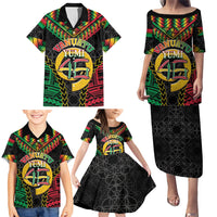 Vanuatu 45th Anniversary Independence Day Family Matching Puletasi and Hawaiian Shirt Melanesian Warrior With Sand Drawing Pattern LT05 - Polynesian Pride