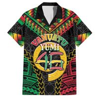 Vanuatu 45th Anniversary Independence Day Family Matching Puletasi and Hawaiian Shirt Melanesian Warrior With Sand Drawing Pattern LT05 Dad's Shirt - Short Sleeve Black - Polynesian Pride