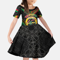 Vanuatu 45th Anniversary Independence Day Family Matching Summer Maxi Dress and Hawaiian Shirt Melanesian Warrior With Sand Drawing Pattern LT05 Daughter's Dress Black - Polynesian Pride