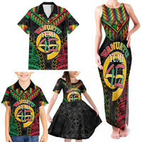 Vanuatu 45th Anniversary Independence Day Family Matching Tank Maxi Dress and Hawaiian Shirt Melanesian Warrior With Sand Drawing Pattern LT05 - Polynesian Pride