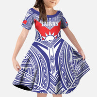 Personalised Taiwan Family Matching Off The Shoulder Long Sleeve Dress and Hawaiian Shirt Austronesian Tribal Tattoo Red LT05 Daughter's Dress Red - Polynesian Pride