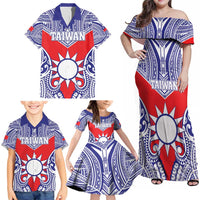 Personalised Taiwan Family Matching Off Shoulder Maxi Dress and Hawaiian Shirt Austronesian Tribal Tattoo Red LT05 - Polynesian Pride