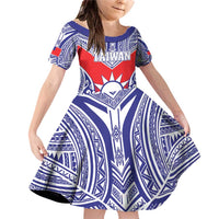 Personalised Taiwan Family Matching Off Shoulder Short Dress and Hawaiian Shirt Austronesian Tribal Tattoo Red LT05 Daughter's Dress Red - Polynesian Pride