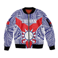 Personalised Taiwan Sleeve Zip Bomber Jacket Austronesian Tribal Tattoo Red - Polynesian Pride