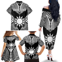 Personalised Taiwan Family Matching Off The Shoulder Long Sleeve Dress and Hawaiian Shirt Austronesian Tribal Tattoo Black LT05 - Polynesian Pride