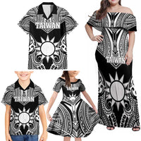 Personalised Taiwan Family Matching Off Shoulder Maxi Dress and Hawaiian Shirt Austronesian Tribal Tattoo Black LT05 - Polynesian Pride