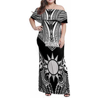 Personalised Taiwan Family Matching Off Shoulder Maxi Dress and Hawaiian Shirt Austronesian Tribal Tattoo Black LT05 Mom's Dress Black - Polynesian Pride
