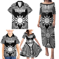Personalised Taiwan Family Matching Puletasi and Hawaiian Shirt Austronesian Tribal Tattoo Black LT05 - Polynesian Pride