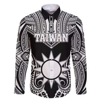 Personalised Taiwan Family Matching Puletasi and Hawaiian Shirt Austronesian Tribal Tattoo Black LT05 Dad's Shirt - Long Sleeve Black - Polynesian Pride