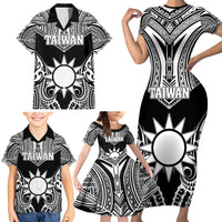 Personalised Taiwan Family Matching Short Sleeve Bodycon Dress and Hawaiian Shirt Austronesian Tribal Tattoo Black LT05 - Polynesian Pride