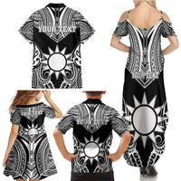 Personalised Taiwan Family Matching Summer Maxi Dress and Hawaiian Shirt Austronesian Tribal Tattoo Black LT05 - Polynesian Pride