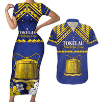 Personalised Tokelau Happy Tokehega Day Couples Matching Short Sleeve Bodycon Dress and Hawaiian Shirt Polynesian Tribal Tattoo LT05 Blue - Polynesian Pride
