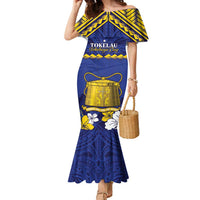 Personalised Tokelau Happy Tokehega Day Family Matching Mermaid Dress and Hawaiian Shirt Polynesian Tribal Tattoo LT05 Mom's Dress Blue - Polynesian Pride