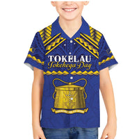Personalised Tokelau Happy Tokehega Day Family Matching Mermaid Dress and Hawaiian Shirt Polynesian Tribal Tattoo LT05 Son's Shirt Blue - Polynesian Pride