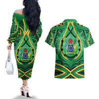 Cook Islands Constitution Day Couples Matching Off The Shoulder Long Sleeve Dress and Hawaiian Shirt 60th Anniversary LT05 - Polynesian Pride