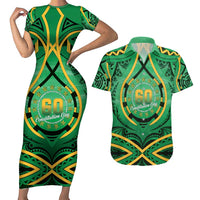 Cook Islands Constitution Day Couples Matching Short Sleeve Bodycon Dress and Hawaiian Shirt 60th Anniversary LT05 Green - Polynesian Pride