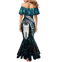New Zealand Aotearoa Family Matching Mermaid Dress and Hawaiian Shirt Maori Hei Rehua Paua Shell Glitter Green LT05 - Polynesian Pride