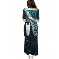 New Zealand Aotearoa Family Matching Puletasi and Hawaiian Shirt Maori Hei Rehua Paua Shell Glitter Green LT05 - Polynesian Pride