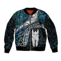 New Zealand Aotearoa Sleeve Zip Bomber Jacket Maori Hei Rehua Paua Shell Glitter Green LT05 Unisex Green - Polynesian Pride