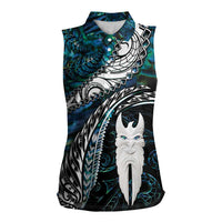 New Zealand Aotearoa Women Sleeveless Polo Shirt Maori Hei Rehua Paua Shell Glitter Green LT05 Female Green - Polynesian Pride