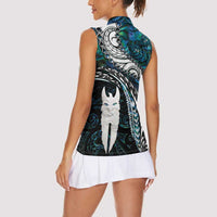 New Zealand Aotearoa Women Sleeveless Polo Shirt Maori Hei Rehua Paua Shell Glitter Green LT05 - Polynesian Pride
