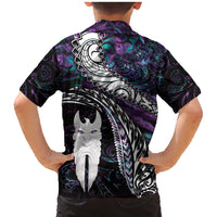 New Zealand Aotearoa Family Matching Mermaid Dress and Hawaiian Shirt Maori Hei Rehua Paua Shell Glitter Purple LT05 - Polynesian Pride