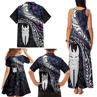 New Zealand Aotearoa Family Matching Tank Maxi Dress and Hawaiian Shirt Maori Hei Rehua Paua Shell Glitter Purple LT05 - Polynesian Pride