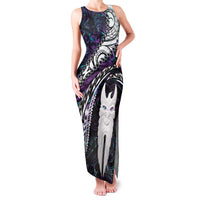 New Zealand Aotearoa Family Matching Tank Maxi Dress and Hawaiian Shirt Maori Hei Rehua Paua Shell Glitter Purple LT05 Mom's Dress Purple - Polynesian Pride