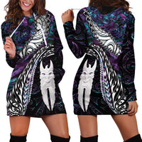 New Zealand Aotearoa Hoodie Dress Maori Hei Rehua Paua Shell Glitter Purple LT05 - Polynesian Pride