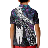 New Zealand Aotearoa Kid Polo Shirt Maori Hei Rehua Paua Shell Glitter Purple LT05 - Polynesian Pride