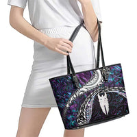 New Zealand Aotearoa Leather Tote Bag Maori Hei Rehua Paua Shell Glitter Purple LT05 - Polynesian Pride