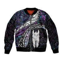 New Zealand Aotearoa Sleeve Zip Bomber Jacket Maori Hei Rehua Paua Shell Glitter Purple LT05 Unisex Purple - Polynesian Pride