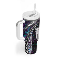 New Zealand Aotearoa Tumbler With Handle Maori Hei Rehua Paua Shell Glitter Purple LT05 - Polynesian Pride