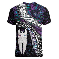 New Zealand Aotearoa Women V-Neck T-Shirt Maori Hei Rehua Paua Shell Glitter Purple LT05 - Polynesian Pride