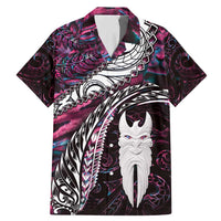 New Zealand Aotearoa Family Matching Mermaid Dress and Hawaiian Shirt Maori Hei Rehua Paua Shell Glitter Pink LT05 Dad's Shirt - Short Sleeve Pink - Polynesian Pride