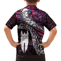 New Zealand Aotearoa Family Matching Off The Shoulder Long Sleeve Dress and Hawaiian Shirt Maori Hei Rehua Paua Shell Glitter Pink LT05 - Polynesian Pride