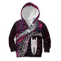 New Zealand Aotearoa Kid Hoodie Maori Hei Rehua Paua Shell Glitter Pink LT05 Zip Hoodie Pink - Polynesian Pride