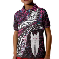 New Zealand Aotearoa Kid Polo Shirt Maori Hei Rehua Paua Shell Glitter Pink LT05 Kid Pink - Polynesian Pride