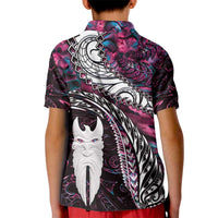New Zealand Aotearoa Kid Polo Shirt Maori Hei Rehua Paua Shell Glitter Pink LT05 - Polynesian Pride