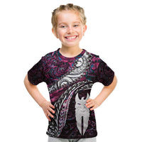 New Zealand Aotearoa Kid T Shirt Maori Hei Rehua Paua Shell Glitter Pink LT05 Pink - Polynesian Pride