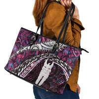 New Zealand Aotearoa Leather Tote Bag Maori Hei Rehua Paua Shell Glitter Pink LT05 - Polynesian Pride