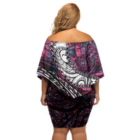 New Zealand Aotearoa Off Shoulder Short Dress Maori Hei Rehua Paua Shell Glitter Pink LT05 - Polynesian Pride