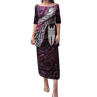 New Zealand Aotearoa Puletasi Maori Hei Rehua Paua Shell Glitter Pink LT05 Long Dress Pink - Polynesian Pride